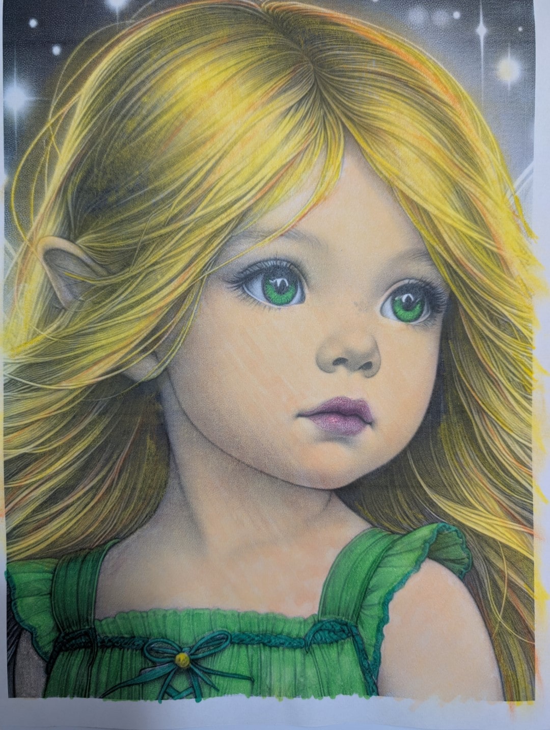 Fairy in Green Dress with Green Eyes